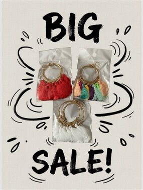 Gold Hoop Tassel Earrings — Red, Multicolor & White Options (bundle of 3)
